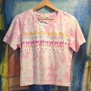 LoveShackFancy Calix Tee featuring a pink and white tie-dye print- Small
